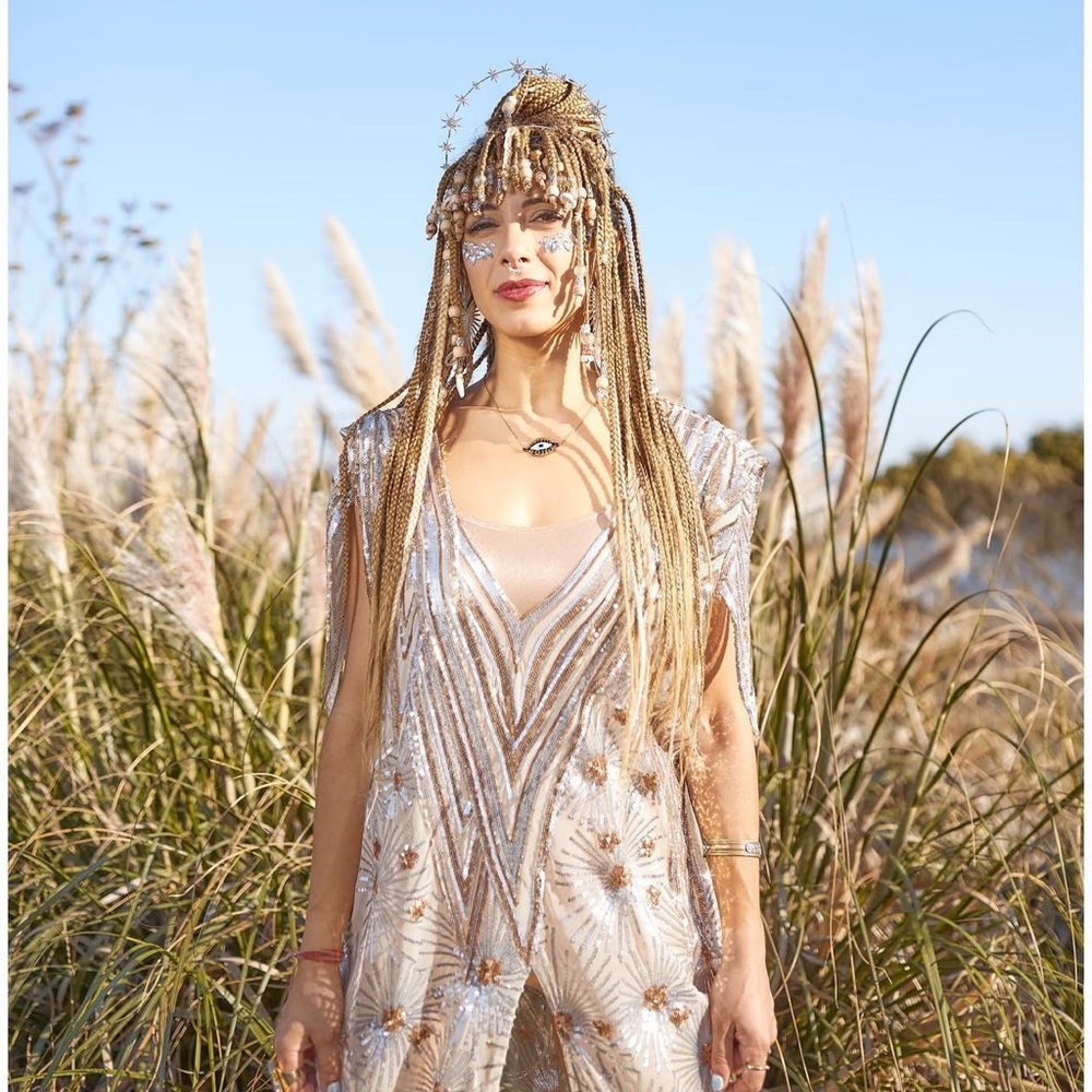 Celestial Art Deco Maxi Caftan w/ Front Slit (One of a kind custom design)